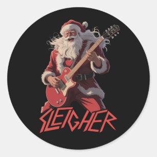 Funny Sleigher Metal Band Rock Santa Christmas Classic Round Sticker