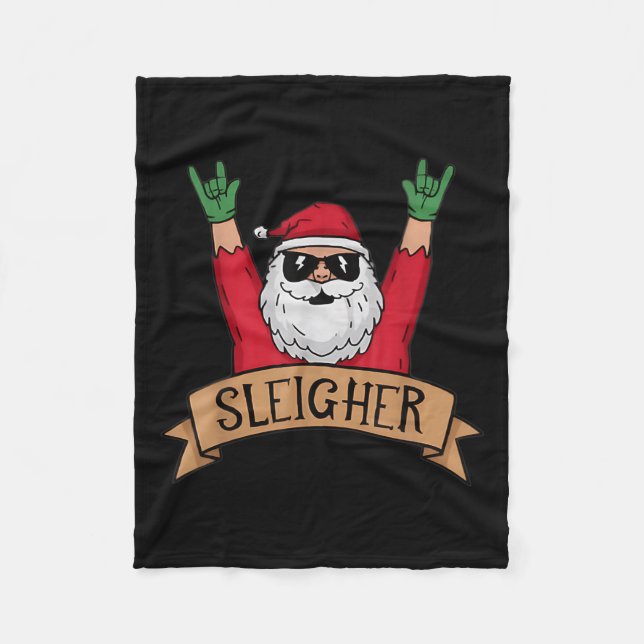 Funny Sleigher Rock N Roll Santa Claus Christmas  Fleece Blanket (Front)