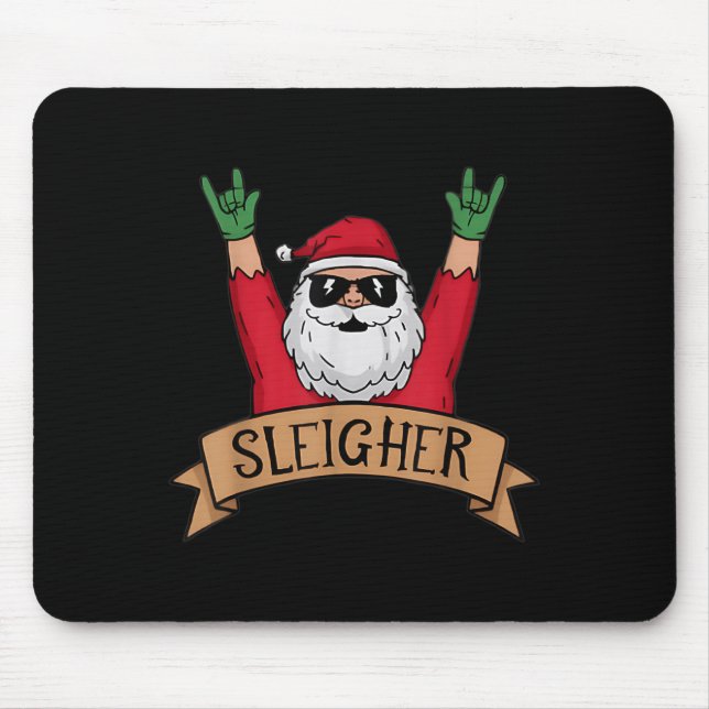 Funny Sleigher Rock N Roll Santa Claus Christmas  Mouse Pad (Front)