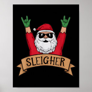 Funny Sleigher Rock N Roll Santa Claus Christmas Poster