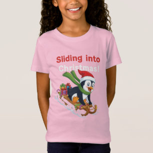 Funny Sliding into Christmas Cute Penguin Sleddin T-Shirt