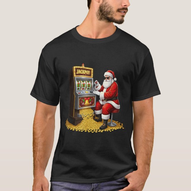 Funny Slot Machine Santa Christmas Graphic Casino  T-Shirt (Front)