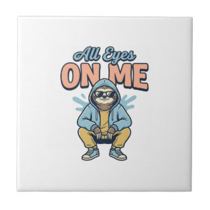 Funny Sloth All Eyes On Me Vintage Vector Design_1 Tile