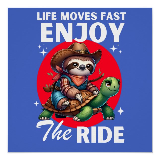 Funny sloth and cowboy turtle shirts | sloth poster (Front)
