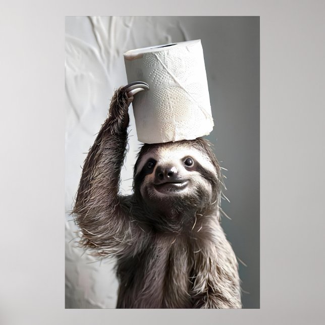 Funny Sloth Bathroom Wall Art, Hilarious Sloth Poster (Front)