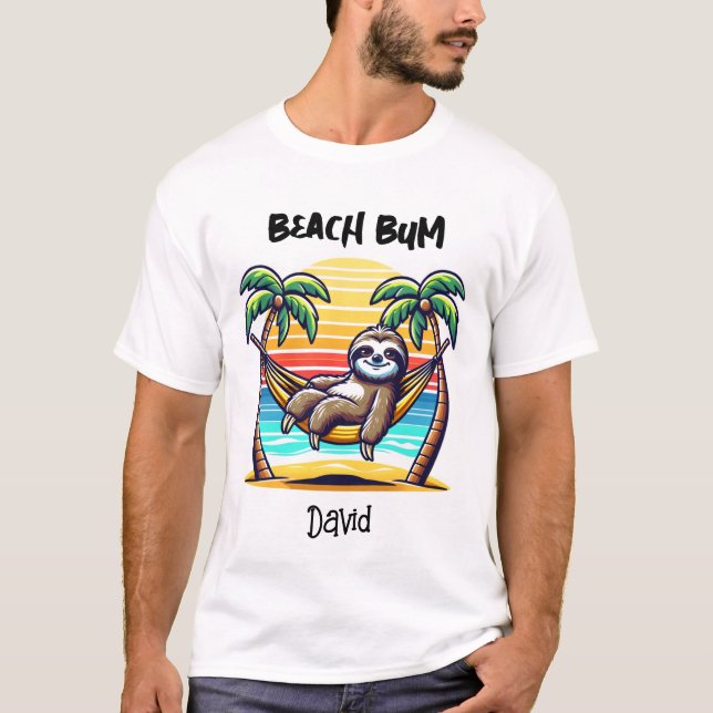Funny Sloth Beach Bum Mens T-Shirt (Front)