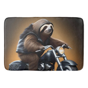Funny Sloth Bikie On A Motorbike, Bath Mat