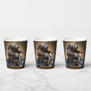 Funny Sloth Bikie On A Motorbike, Paper Cups