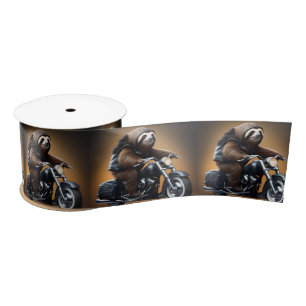 Funny Sloth Bikie On A Motorbike, Satin Ribbon