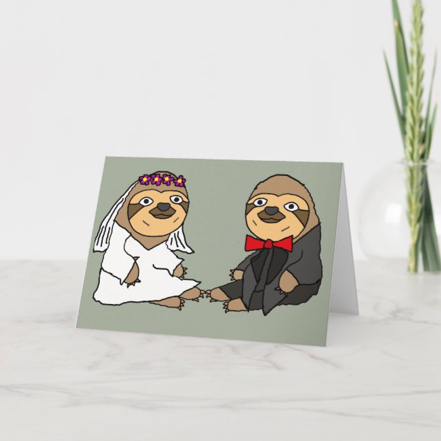 Funny Sloth Bride and Groom Wedding Card (Front)