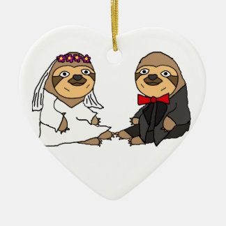 Funny Sloth Bride and Groom Wedding Ceramic Tree Decoration