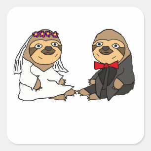Funny Sloth Bride and Groom Wedding Square Sticker