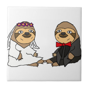 Funny Sloth Bride and Groom Wedding Tile