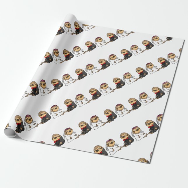 Funny Sloth Bride and Groom Wedding Wrapping Paper (Unrolled)