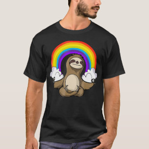 Funny Sloth Buddha Zen Yoga Meditation Rainbow  T-Shirt