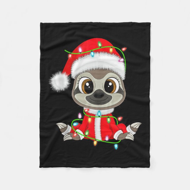 Funny Sloth Christmas Lights Santa Costume Cute An Fleece Blanket (Front)