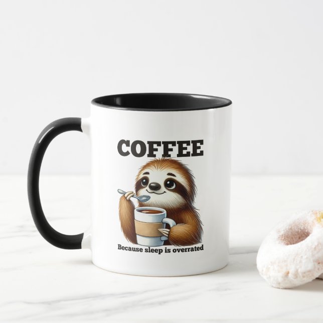Funny sloth coffee sleep word art  mug (With Donut)