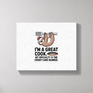 Funny Sloth Cook Hanging on a Fork Canvas Print