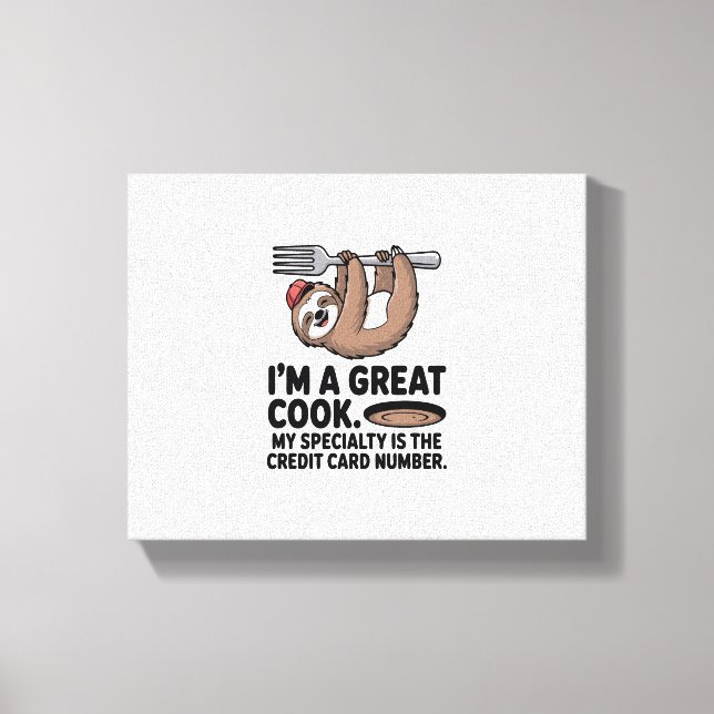 Funny Sloth Cook Hanging on a Fork Canvas Print (Front)