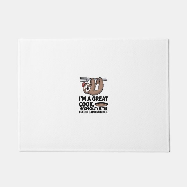 Funny Sloth Cook Hanging on a Fork Doormat (Front)