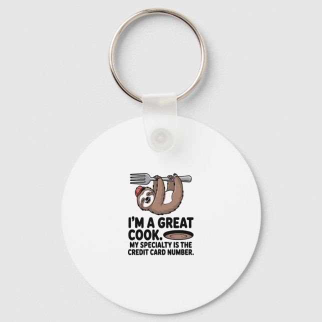 Funny Sloth Cook Hanging on a Fork Key Ring (Front)