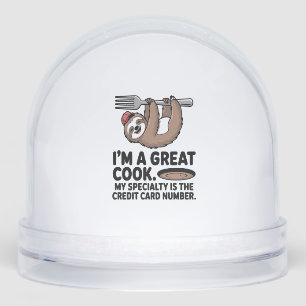 Funny Sloth Cook Hanging on a Fork Snowglobe