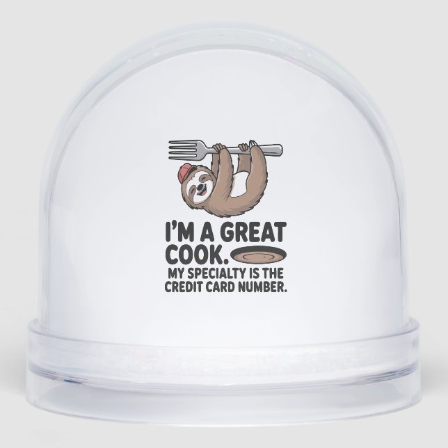Funny Sloth Cook Hanging on a Fork Snowglobe (Front)