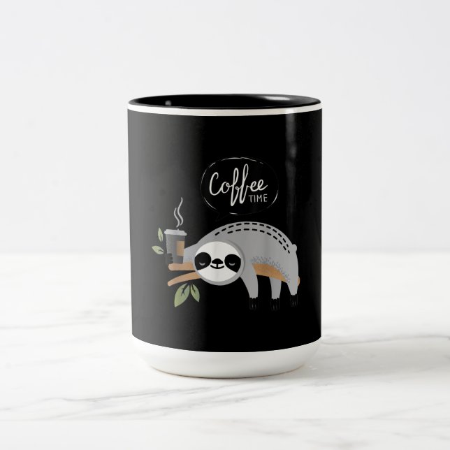 Funny Sloth Drinking On Free Time Two-Tone Coffee Mug (Center)