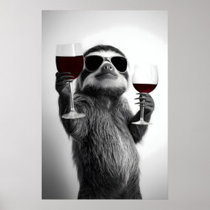 Funny Sloth Drinking Wine Art Print Home Bar