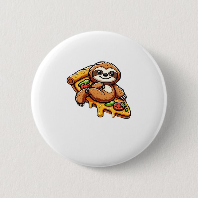 Funny Sloth eating Pizza, Kawaii Animal Lover Clas 6 Cm Round Badge (Front)