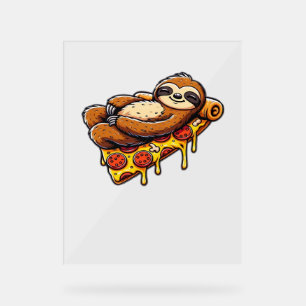 Funny Sloth eating Pizza, Kawaii Animal Lover Clas Acrylic Sign