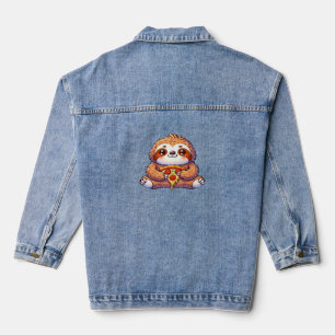 Funny Sloth eating Pizza, Kawaii Animal Lover Clas Denim Jacket