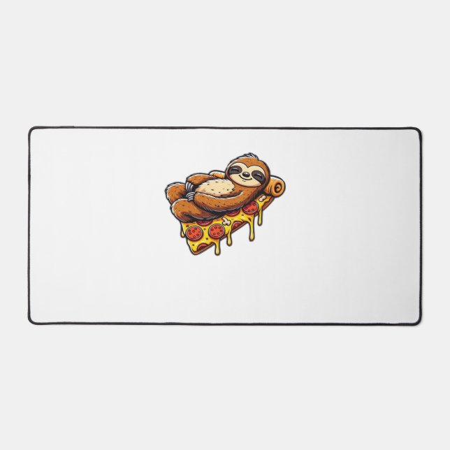 Funny Sloth eating Pizza, Kawaii Animal Lover Clas Desk Mat (Front)