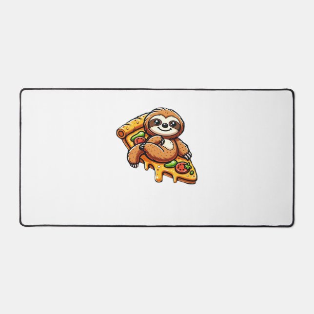 Funny Sloth eating Pizza, Kawaii Animal Lover Clas Desk Mat (Front)