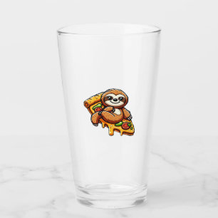 Funny Sloth eating Pizza, Kawaii Animal Lover Clas Glass