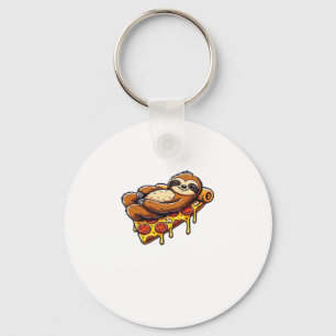 Funny Sloth eating Pizza, Kawaii Animal Lover Clas Key Ring