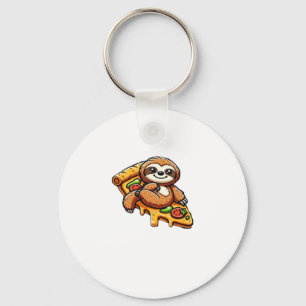 Funny Sloth eating Pizza, Kawaii Animal Lover Clas Key Ring