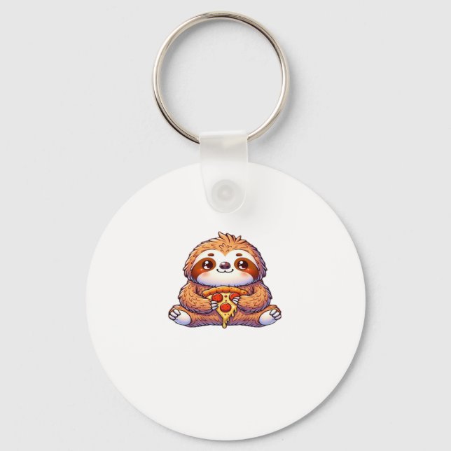 Funny Sloth eating Pizza, Kawaii Animal Lover Clas Key Ring (Front)