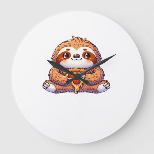 Funny Sloth eating Pizza, Kawaii Animal Lover Clas Large Clock