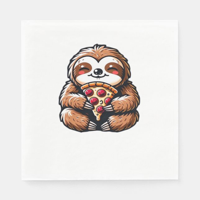 Funny Sloth eating Pizza, Kawaii Animal Lover Clas Napkin (Front)