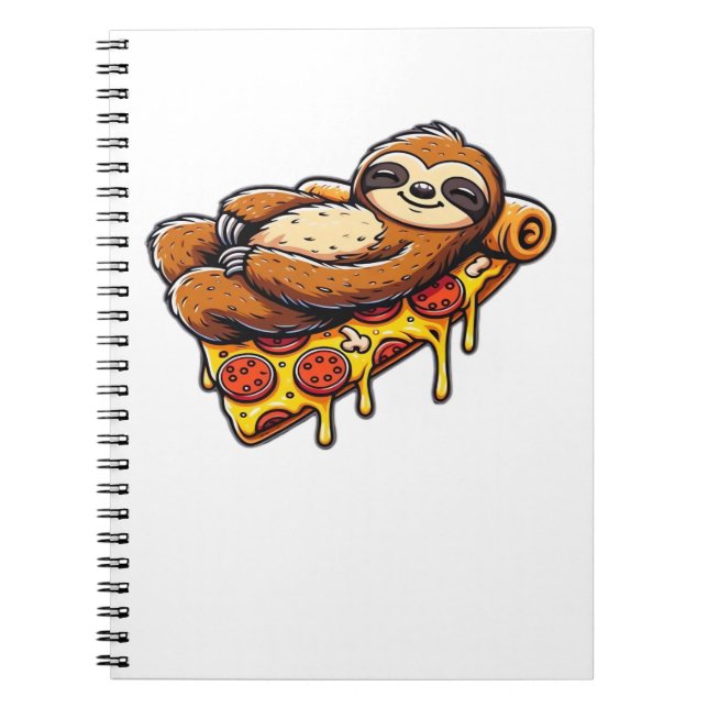 Funny Sloth eating Pizza, Kawaii Animal Lover Clas Notebook (Front)
