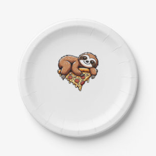 Funny Sloth eating Pizza, Kawaii Animal Lover Clas Paper Plate