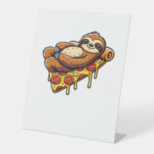 Funny Sloth eating Pizza, Kawaii Animal Lover Clas Pedestal Sign