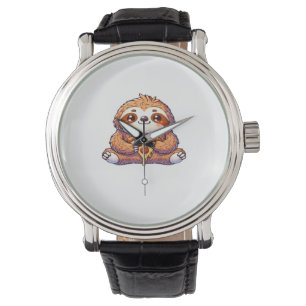 Funny Sloth eating Pizza, Kawaii Animal Lover Clas Watch