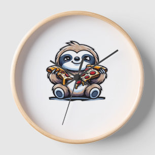 Funny Sloth eating Pizza, Kawaii Animal Lover Over Clock