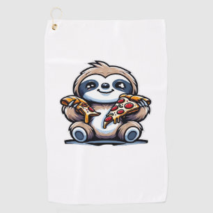 Funny Sloth eating Pizza, Kawaii Animal Lover Over Golf Towel