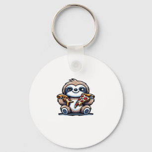 Funny Sloth eating Pizza, Kawaii Animal Lover Over Key Ring