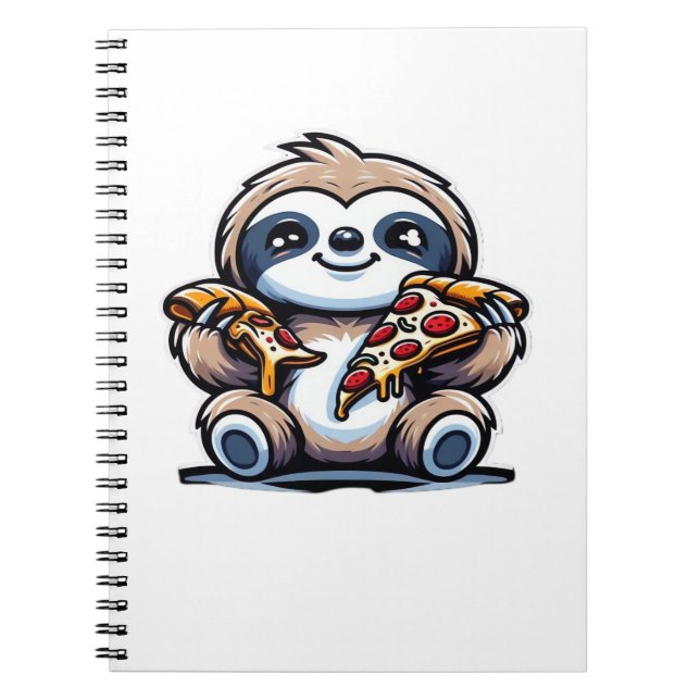 Funny Sloth eating Pizza, Kawaii Animal Lover Over Notebook (Front)