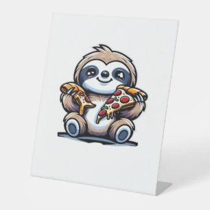 Funny Sloth eating Pizza, Kawaii Animal Lover Over Pedestal Sign