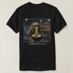 Funny Sloth Eating Ramen in Baseball Stadium T-Shirt